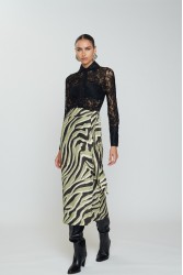 MIX AND MATCH Penelope Midi Skirt Olive Zebra Πράσινη Ζεβρέ Μίντι Φούστα